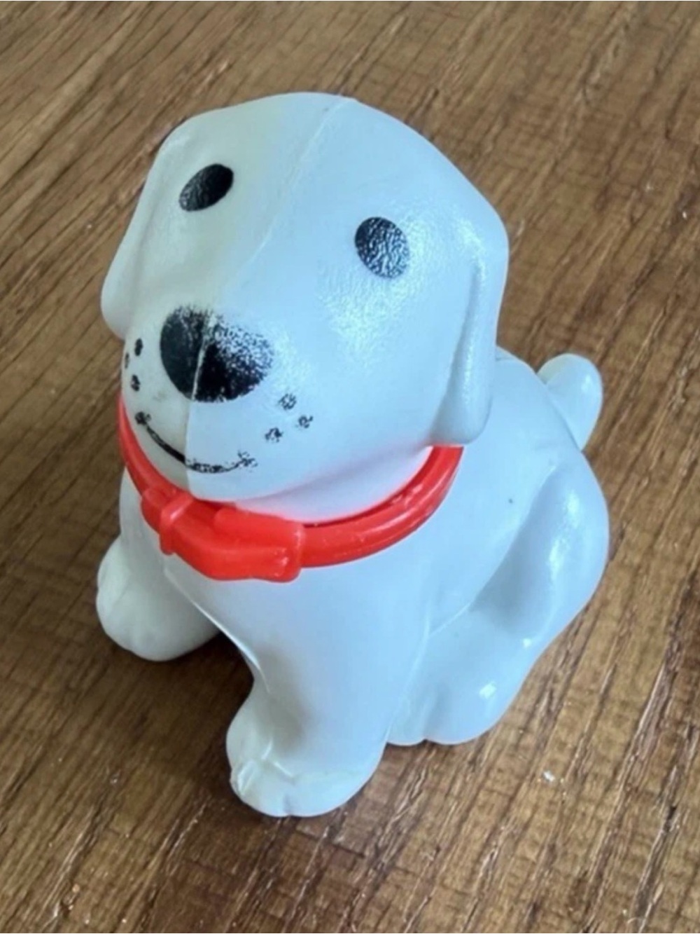 Vintage Little Tikes Dollhouse Family Dog White Sitting Red Collar Posable Head